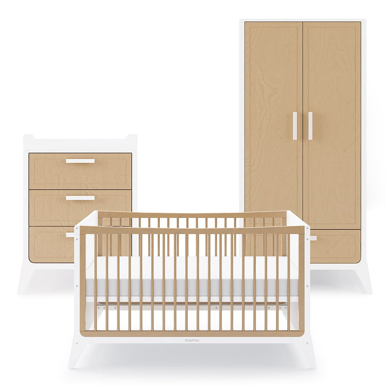 SnuzFino 3 Piece Nursery Furniture Set – White Natural
