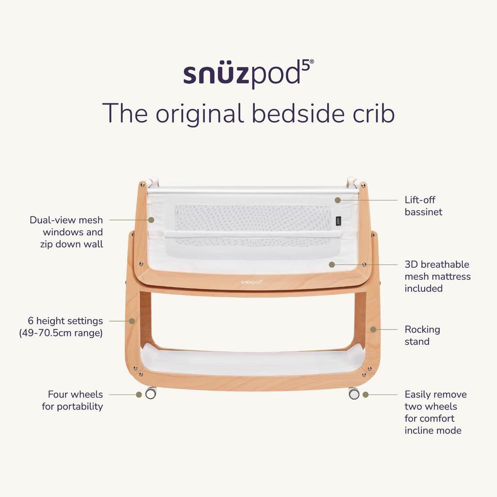 SnuzPod5 Bedside Crib Natural