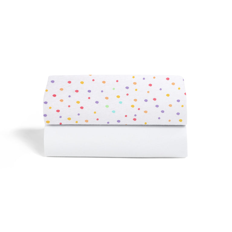 Crib 2 Pack Fitted Sheets - Multi-Spot/White