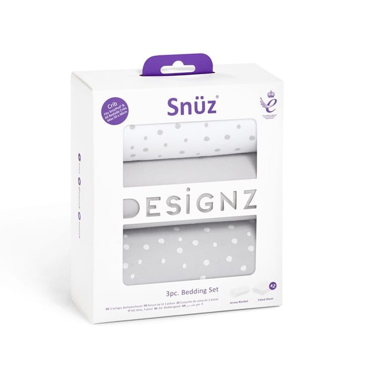 3pc Crib Bedding Set – Grey Spots