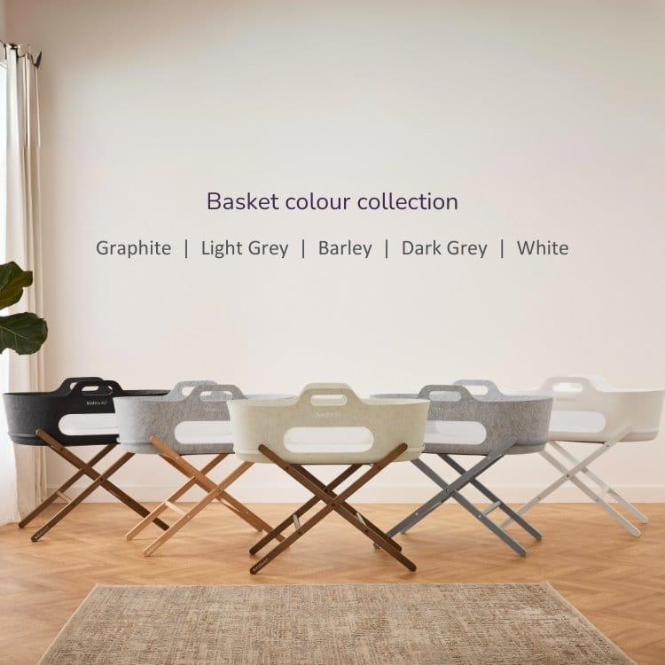 SnuzBaskit Graphite Moses Basket & Walnut Stand