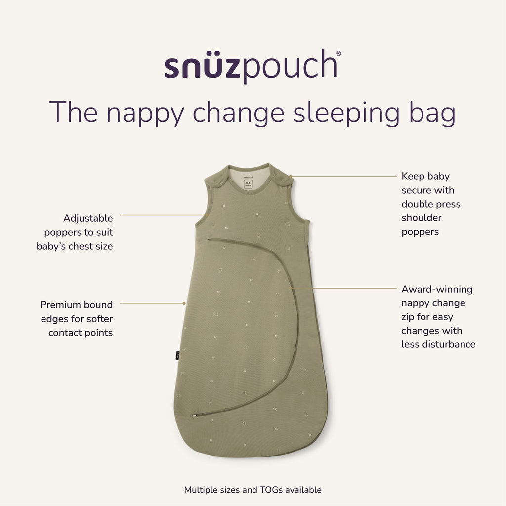 SnuzPouch Sleeping Bag – 1.0 TOG, Sage Cross