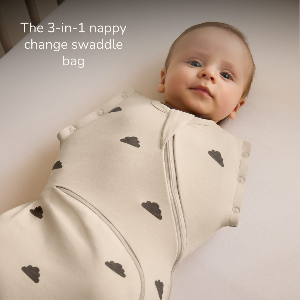 SnuzSwaddle 3-in-1 newborn swaddle bag - 1 TOG, Sand Cloud
