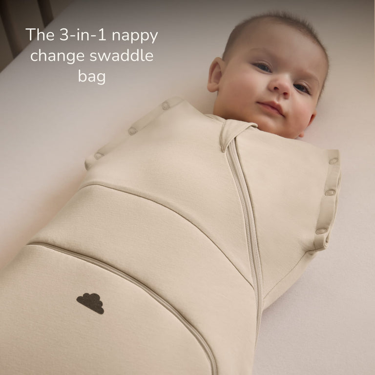 SnuzSwaddle 3-in-1 newborn swaddle bag - 2.5 TOG, Sand Cloud