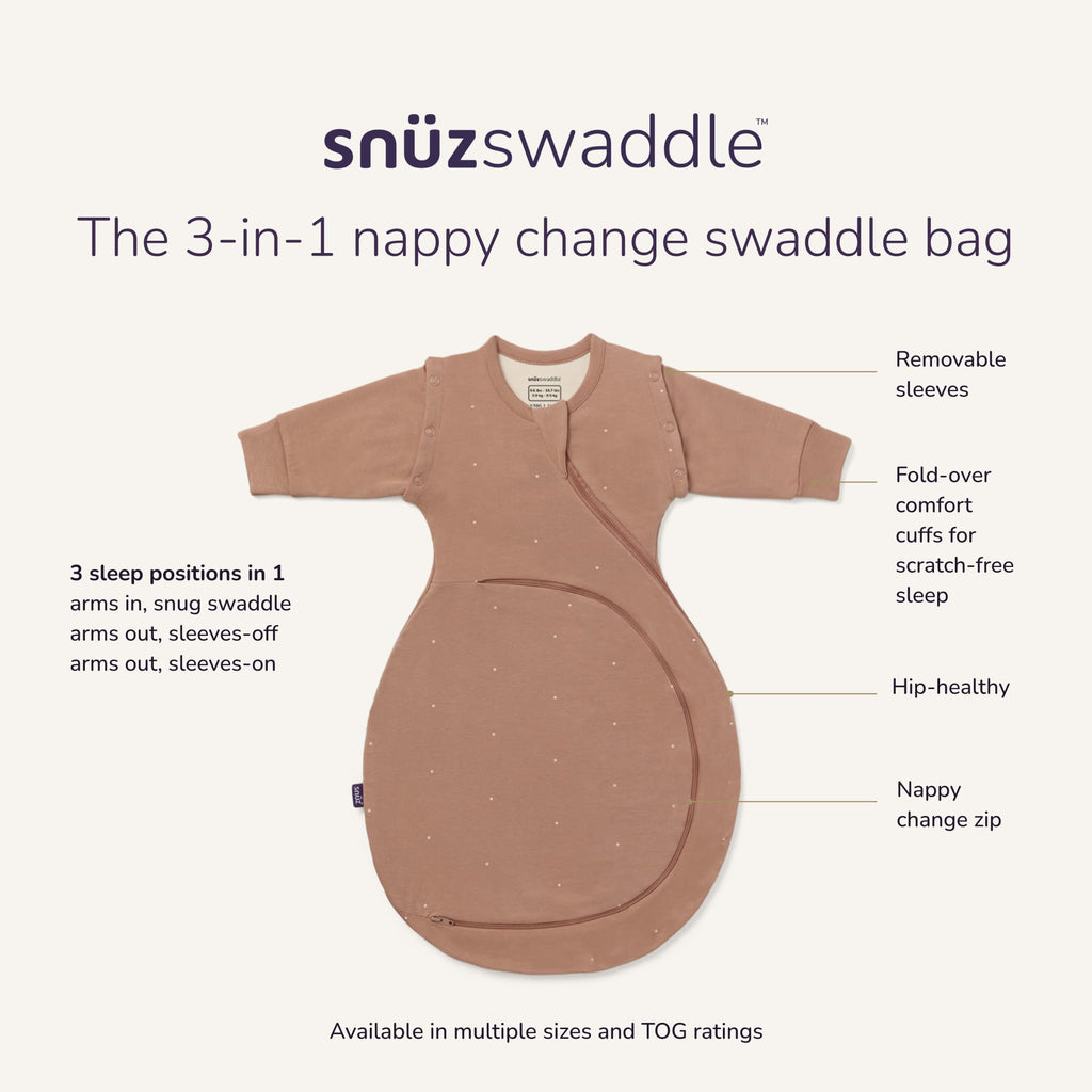 SnuzSwaddle 3-in-1 Newborn Swaddle Bag - 1 TOG, Blush Dot