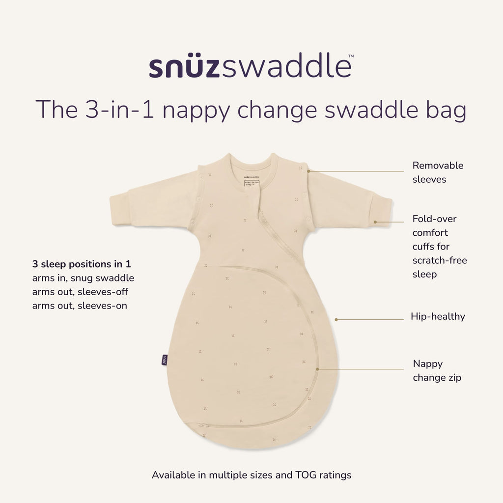 SnuzSwaddle 3-in-1 Newborn Swaddle Bag - 1 TOG, Cashmere Cross