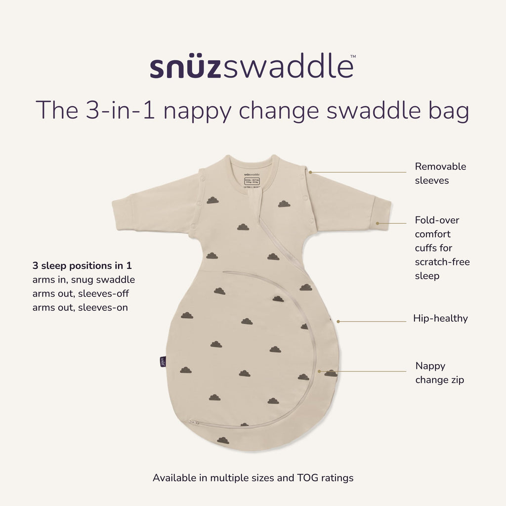 SnuzSwaddle 3-in-1 newborn swaddle bag - 1 TOG, Sand Cloud