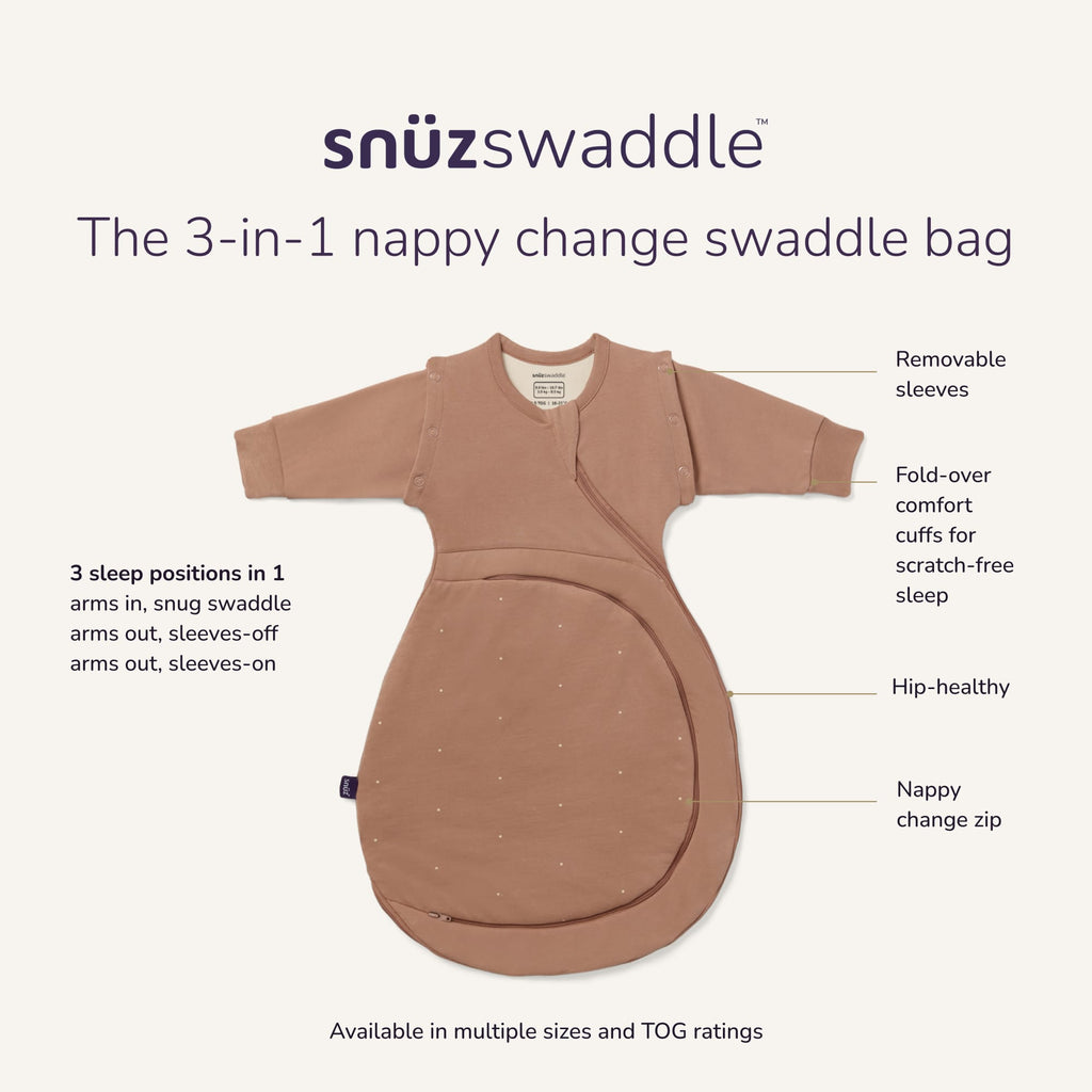 SnuzSwaddle 3-in-1 Newborn Swaddle Bag - 2.5 TOG, Blush Dot