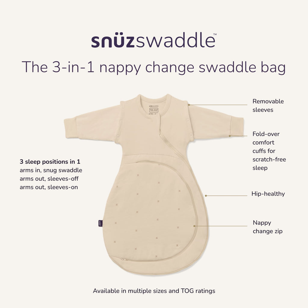 SnuzSwaddle 3-in-1 Newborn Swaddle Bag - 2.5 TOG, Cashmere Cross