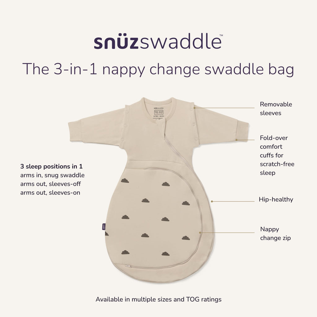 SnuzSwaddle 3-in-1 newborn swaddle bag - 2.5 TOG, Sand Cloud