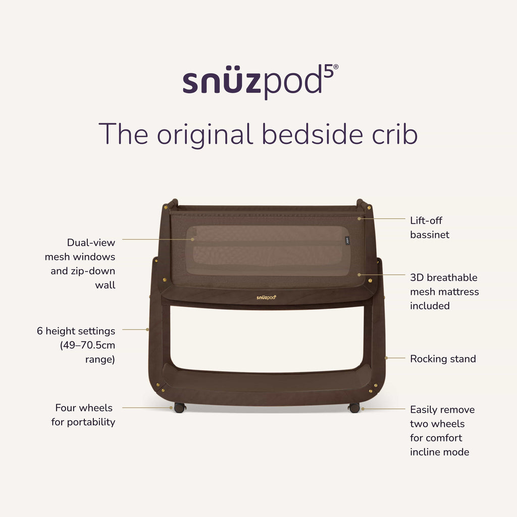 SnuzPod5 Bedside Crib Chocolate