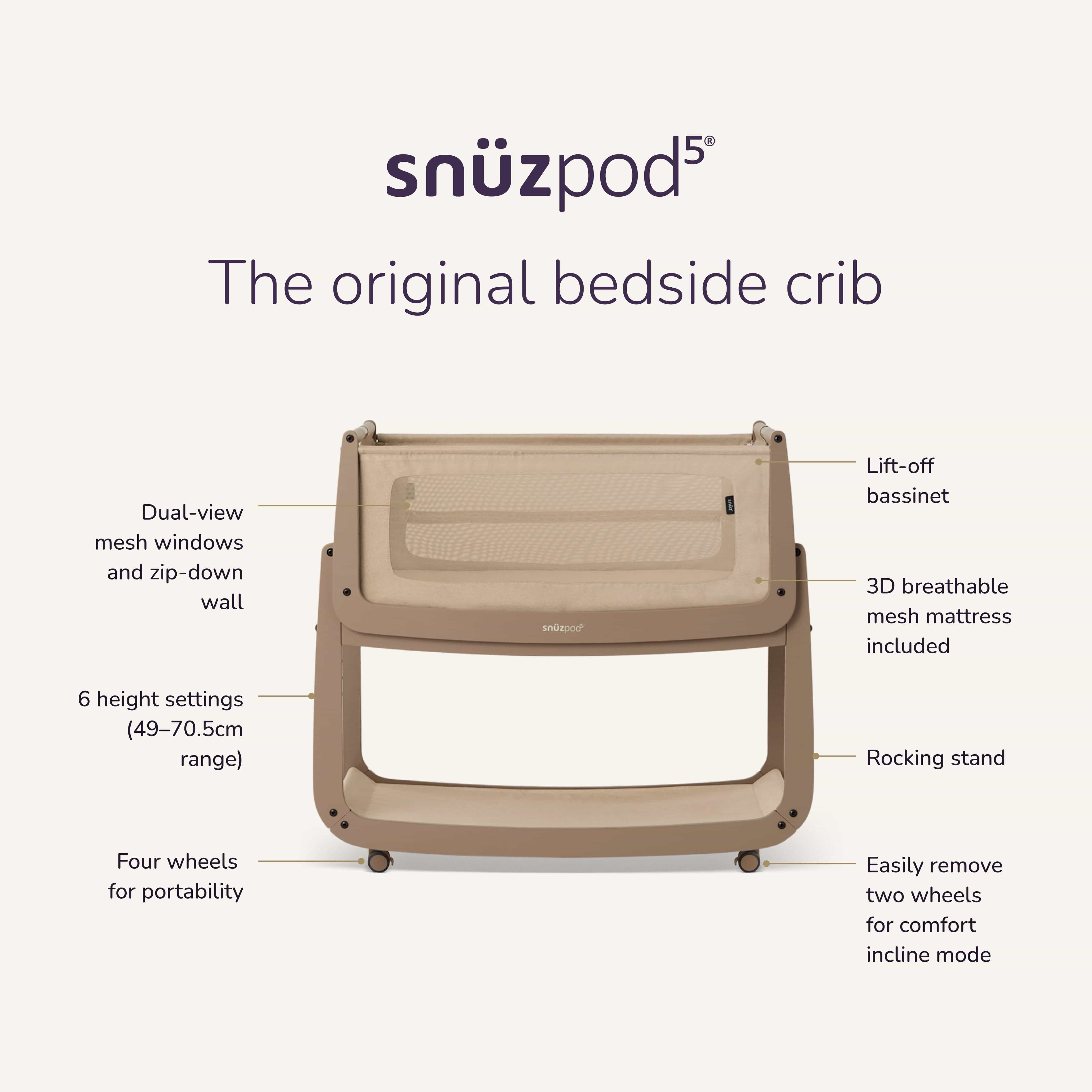 Snus Pod Snüz | SnuzPod5 Bedside Crib Mocha & Snuz