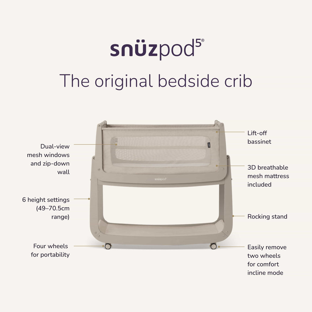 SnuzPod5 Bedside Crib Pebble