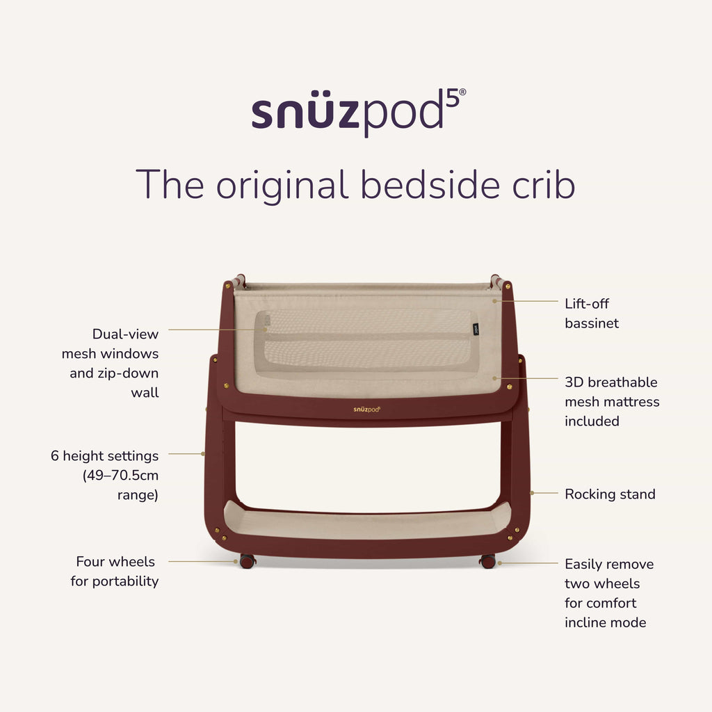 SnuzPod5 Bedside Crib Rouge