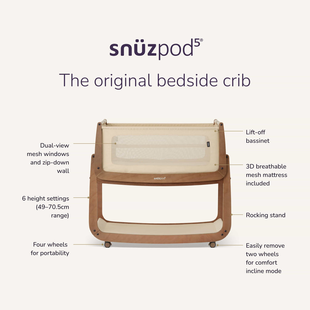 SnuzPod5 Bedside Crib Walnut