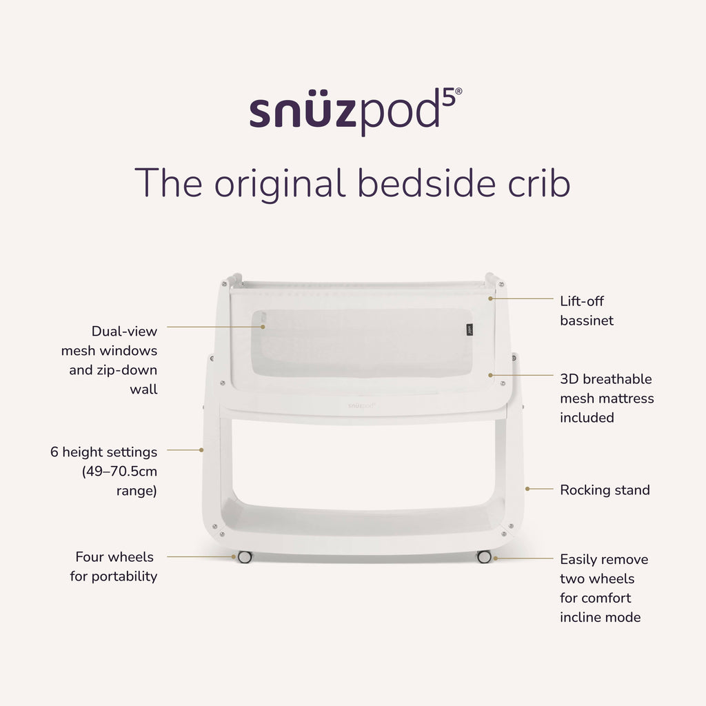 SnuzPod5 Bedside Crib White